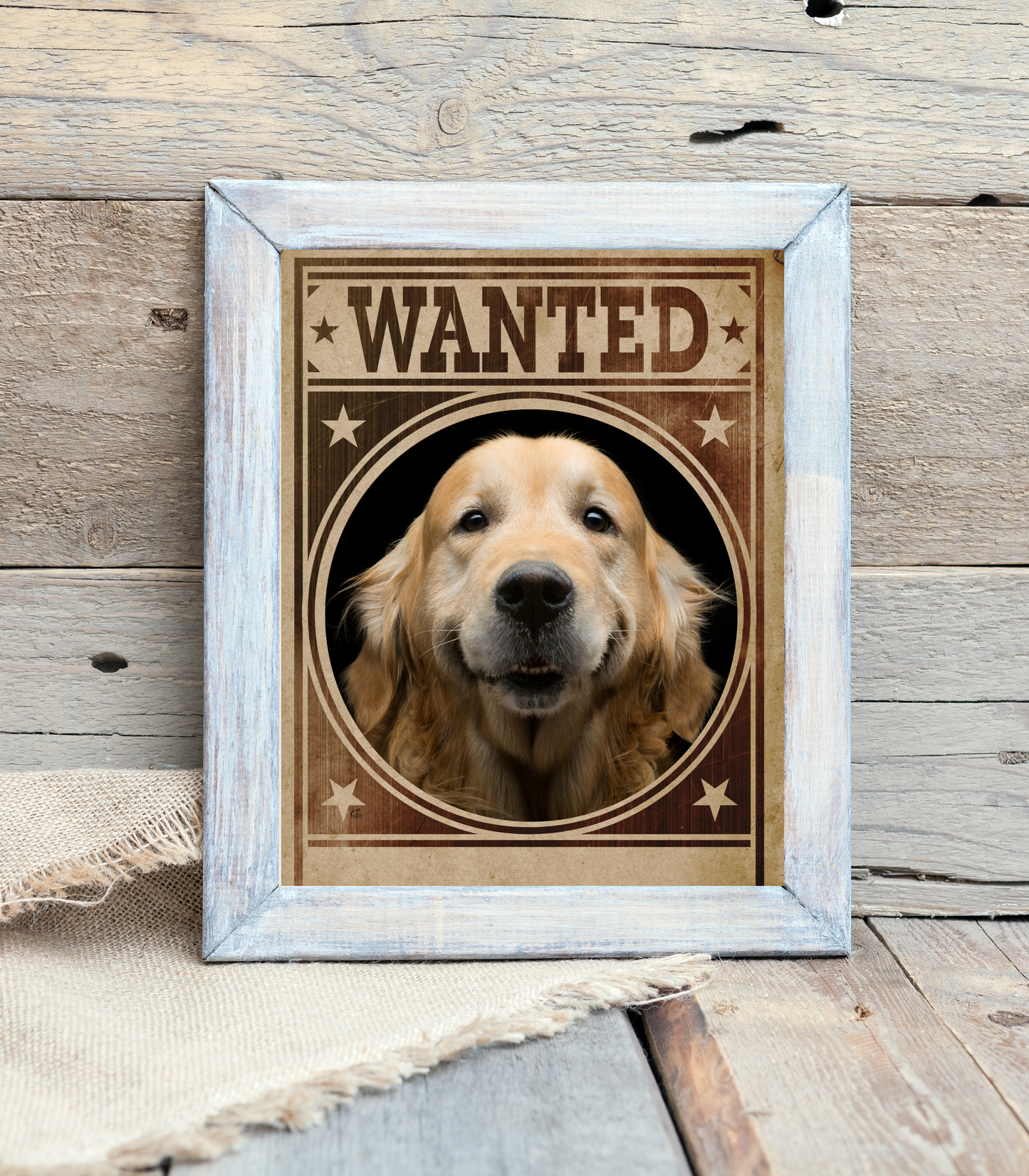 Golden Retriever Mug Shot Wanted Poster