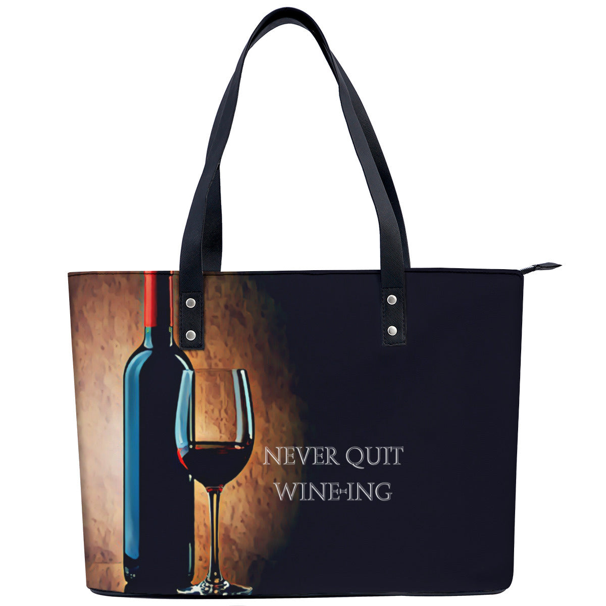 Never Quit Wine-ing PU Leather Handbag Tote