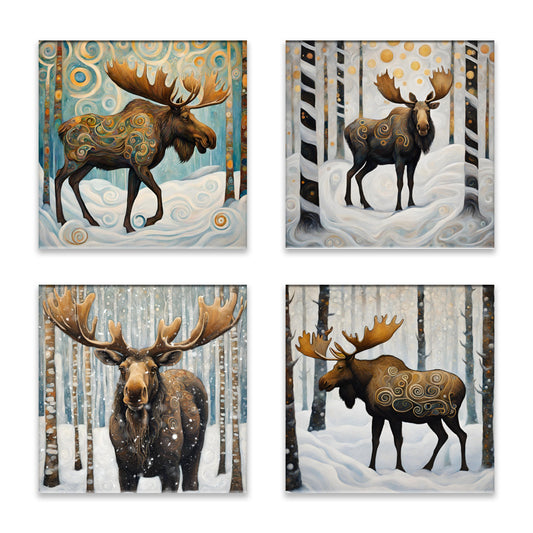 Mountain Forest Moose Absorbent Coasters- Set of 4