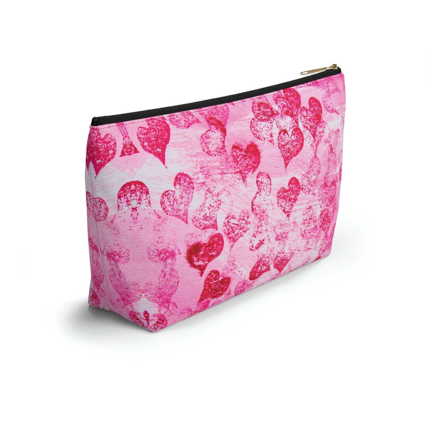 Pink Hearts Grunge Accessory Pouch w T-bottom