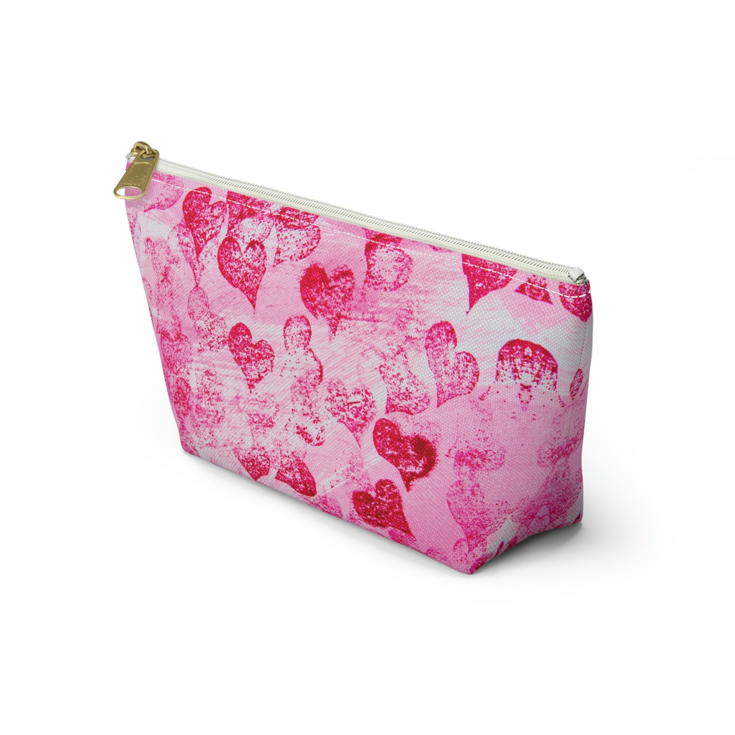 Pink Hearts Grunge Accessory Pouch w T-bottom