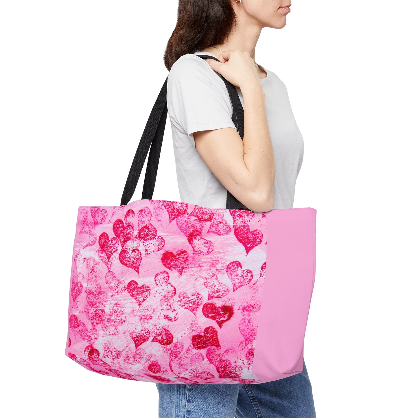 Pink Hearts Grunge Weekender Tote Bag