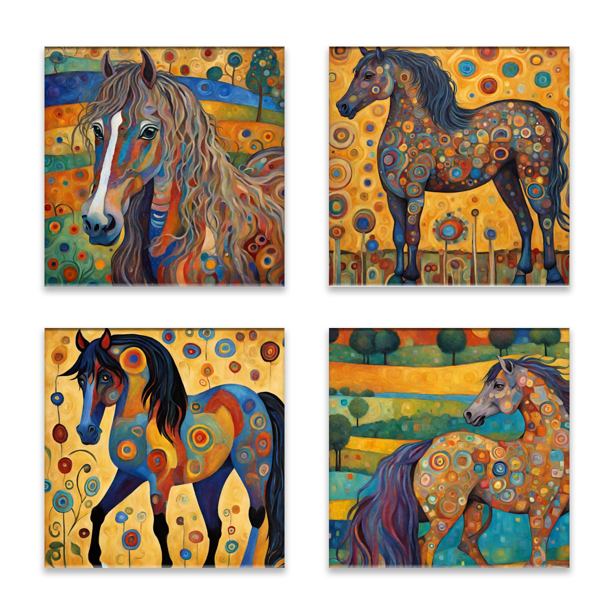 Colorful Horses Absorbent Coasters- Set of 4