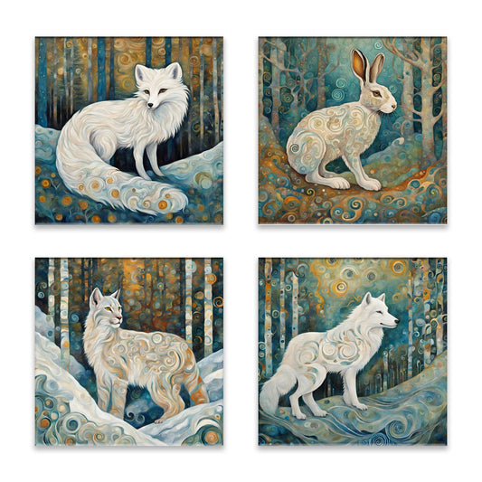 Arctic Animals 1 (Arctic Fox, Arctic Wolf, Lynx, Snowshoe Hare) Absorbent Coasters- Set of 4