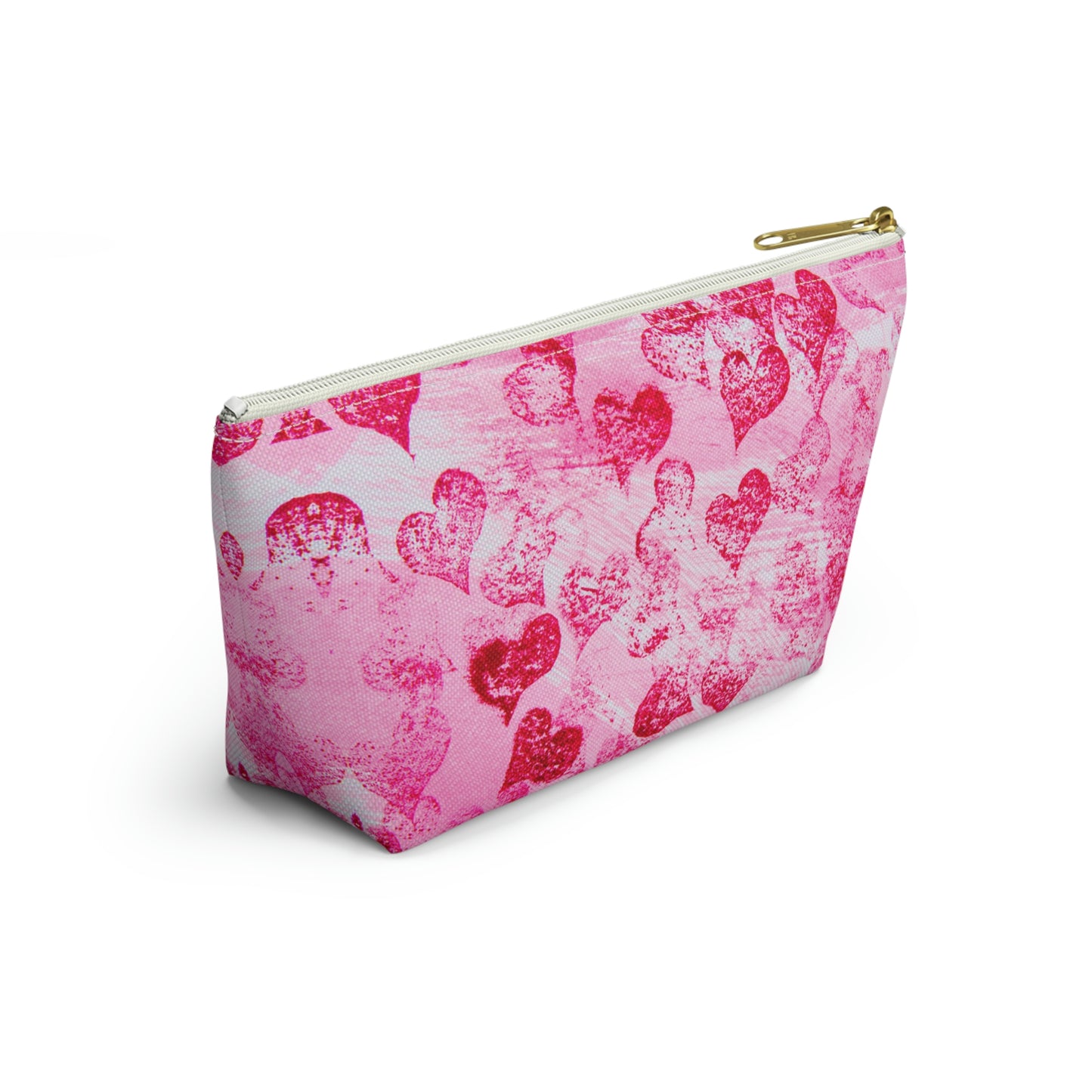 Pink Hearts Grunge Accessory Pouch w T-bottom