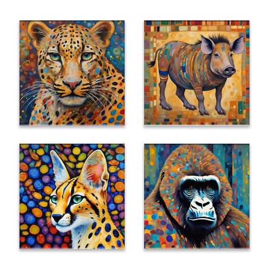 African Animals 2 (Cheetah, Warthog, Serval, Gorilla) Absorbent Coasters- Set of 4