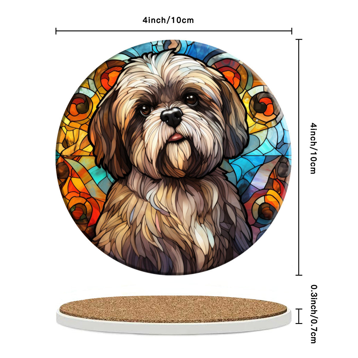 Lhasa Apso Round Ceramic Coasters with Cork Back, Set of 2, 4 or 6