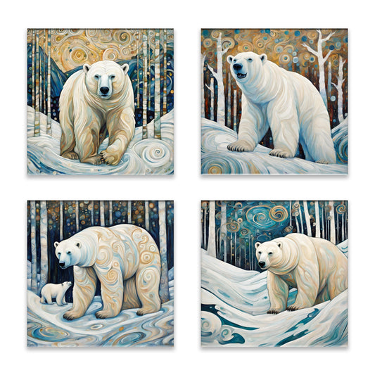 Polar Bears Absorbent Coasters- Set of 4