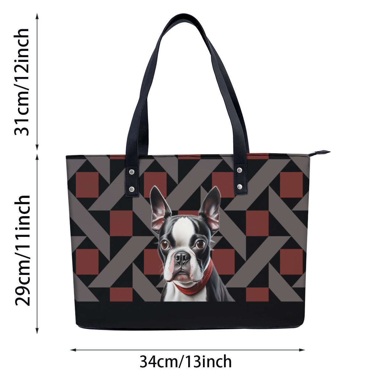 Boston Terrier PU Leather Handbag Tote