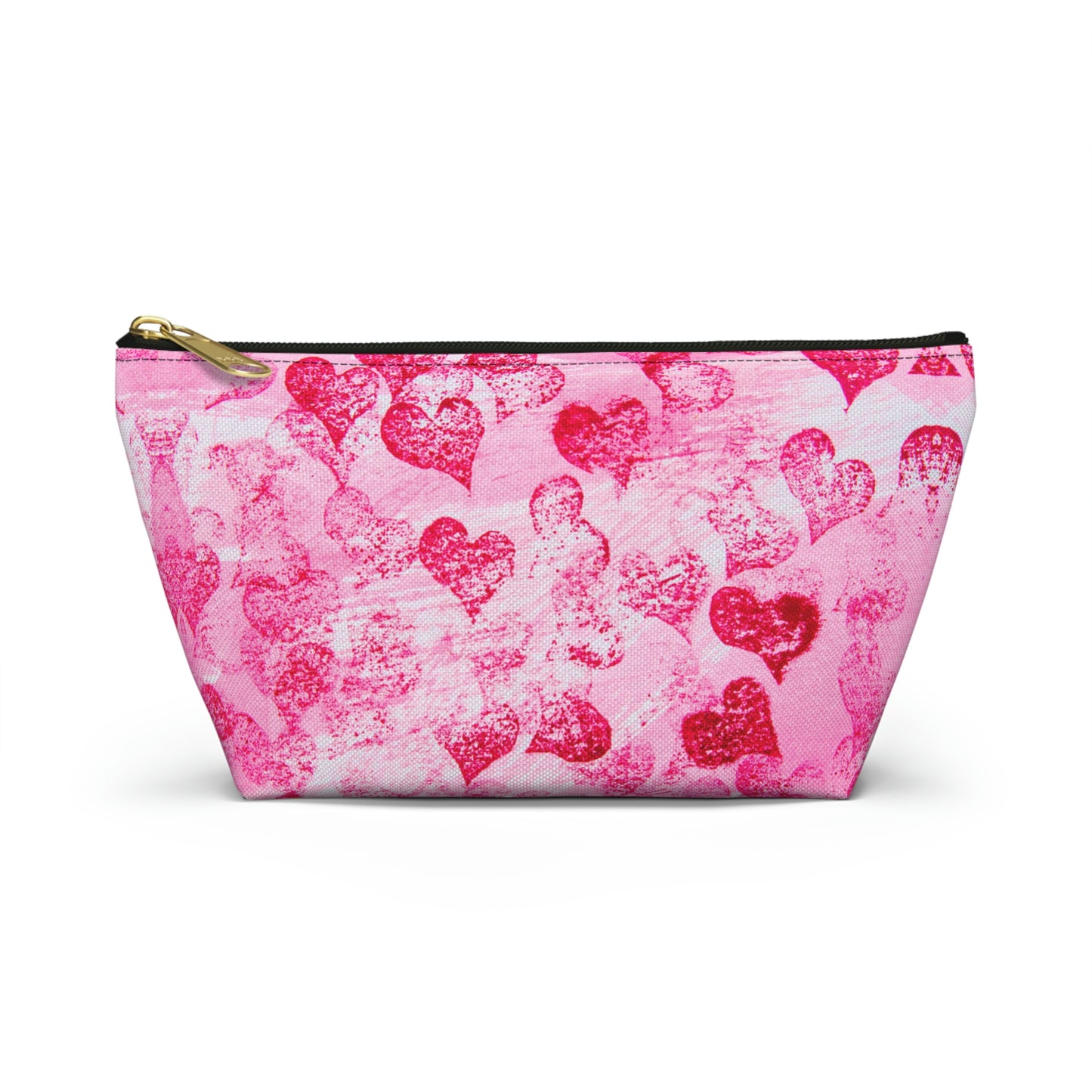 Pink Hearts Grunge Accessory Pouch w T-bottom