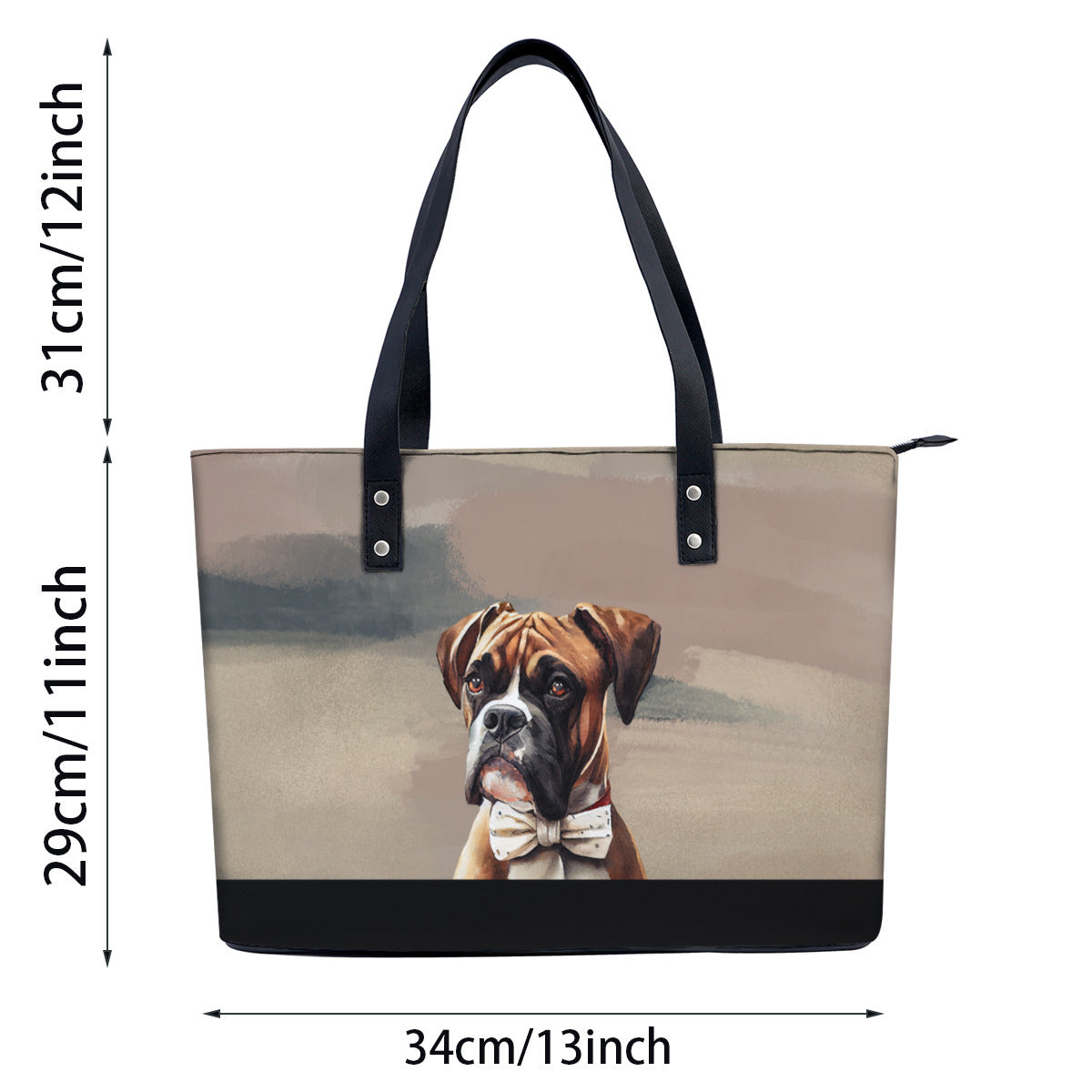 Boxer in Bowtie  PU Leather Handbag Tote