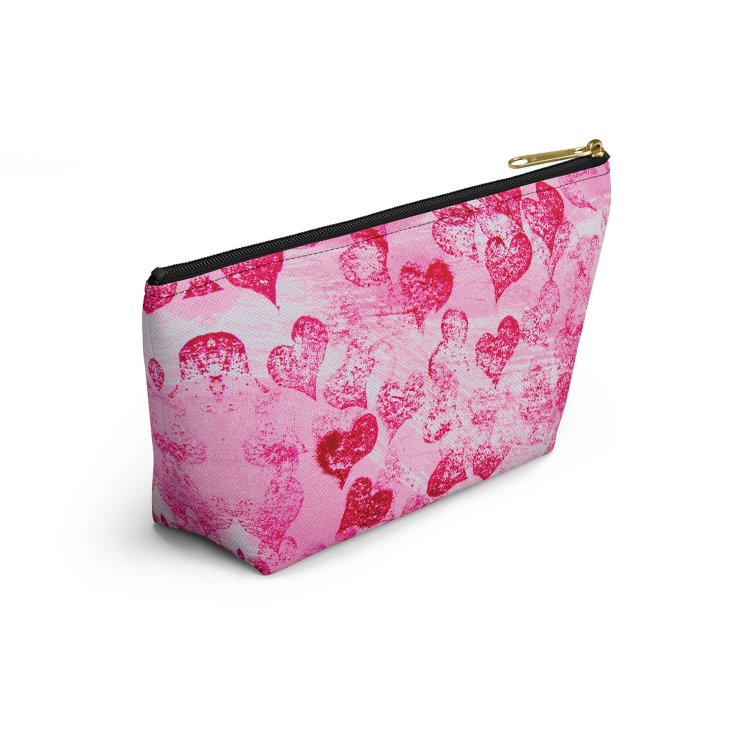 Pink Hearts Grunge Accessory Pouch w T-bottom