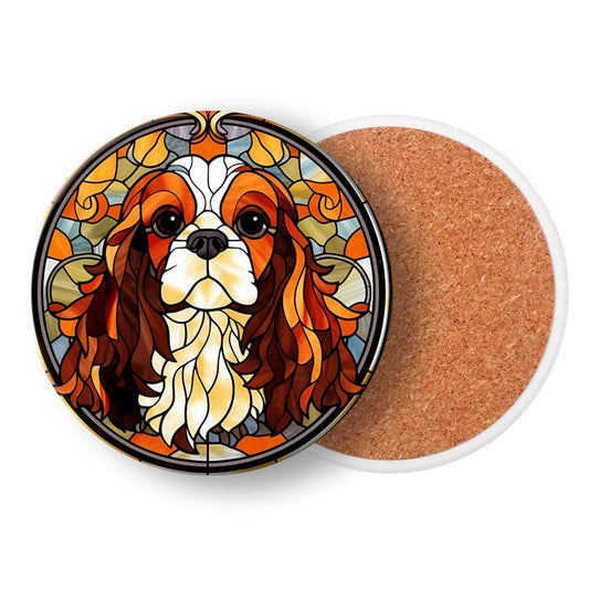 Cavalier King Charles Round Ceramic Coasters with Cork Back, Set of 2, 4 or 6