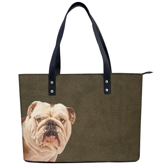 English Bulldog  PU Leather Handbag Tote