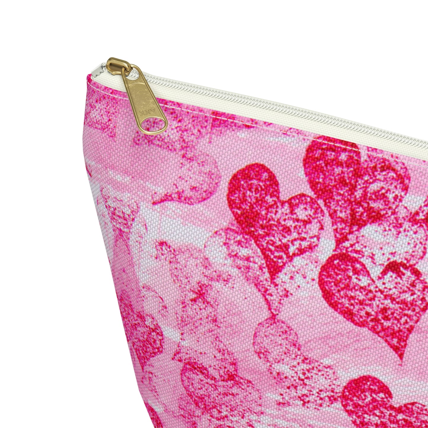 Pink Hearts Grunge Accessory Pouch w T-bottom