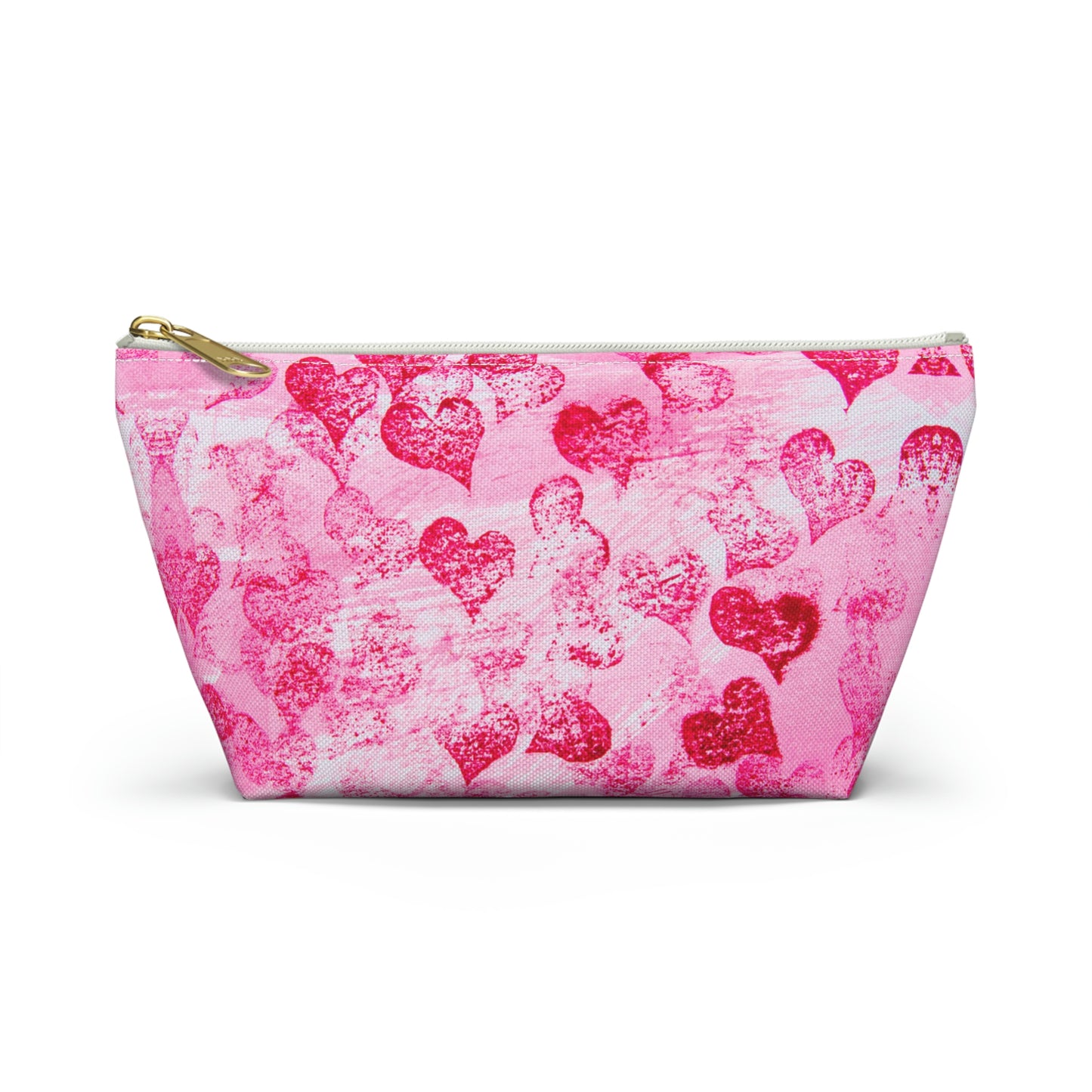 Pink Hearts Grunge Accessory Pouch w T-bottom