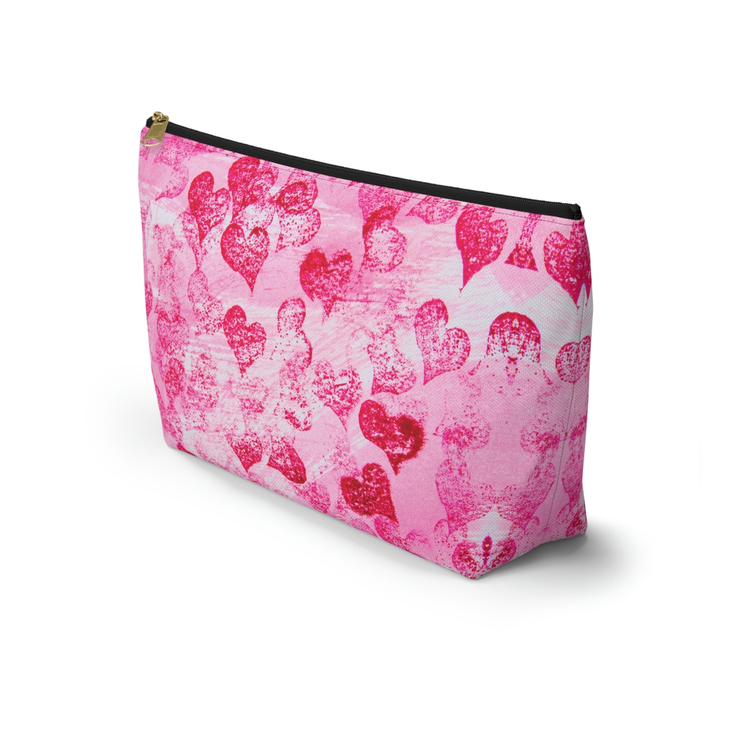 Pink Hearts Grunge Accessory Pouch w T-bottom