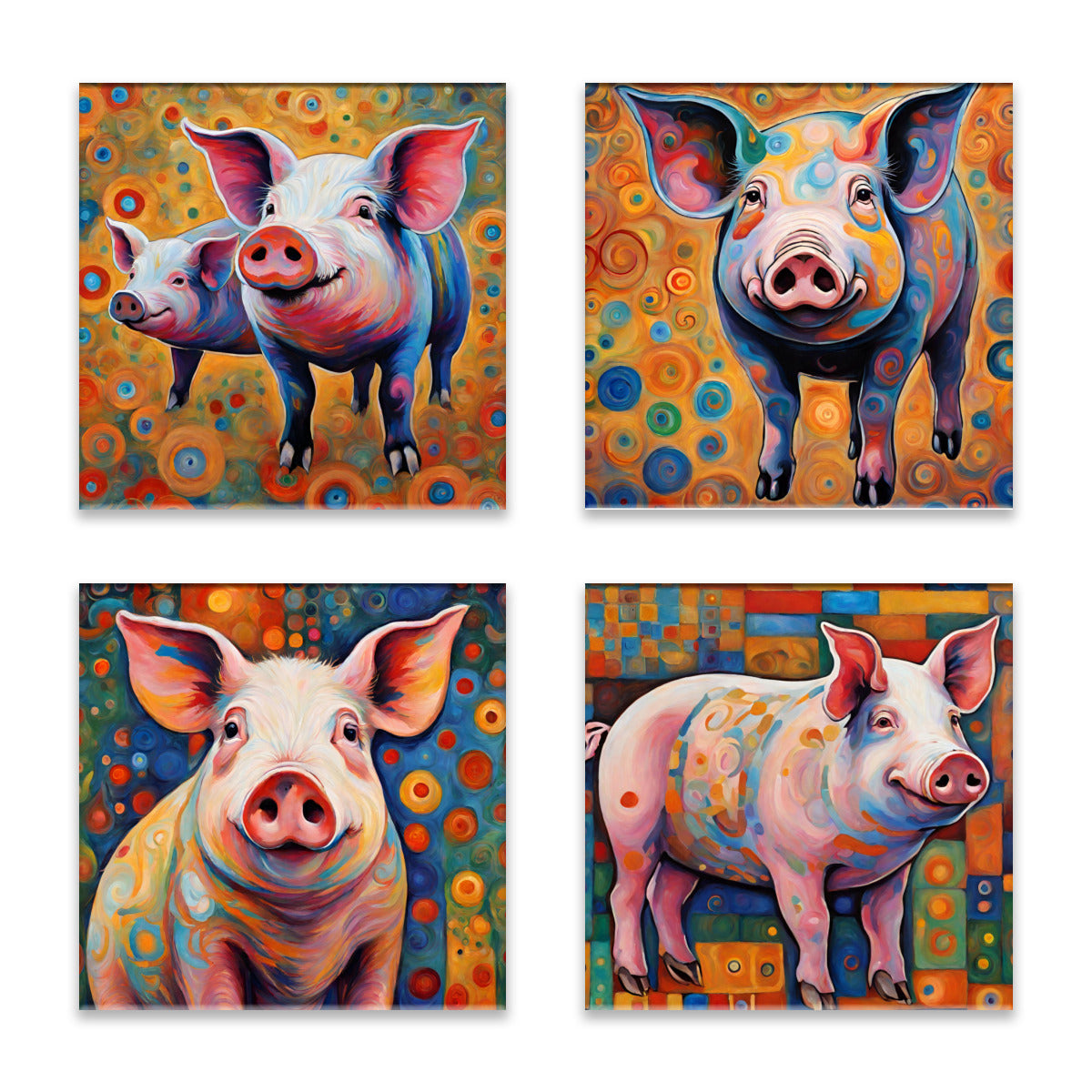 Colorful Pigs Absorbent Coasters- Set of 4