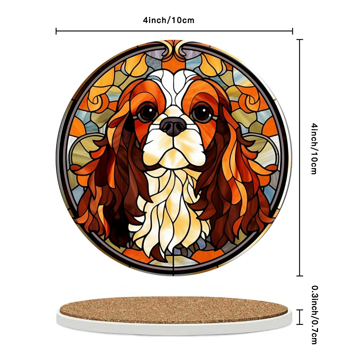 Cavalier King Charles Round Ceramic Coasters with Cork Back, Set of 2, 4 or 6