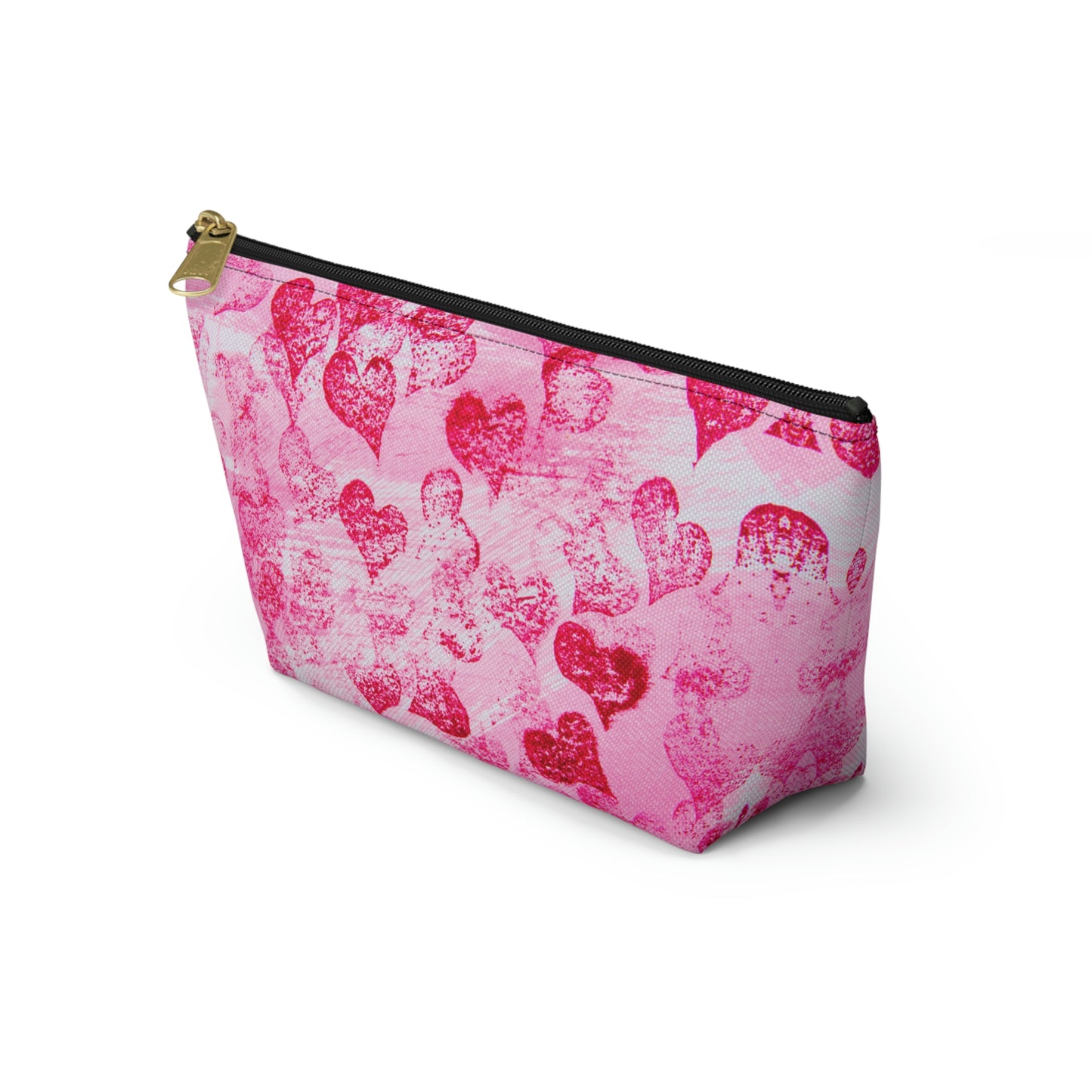 Pink Hearts Grunge Accessory Pouch w T-bottom