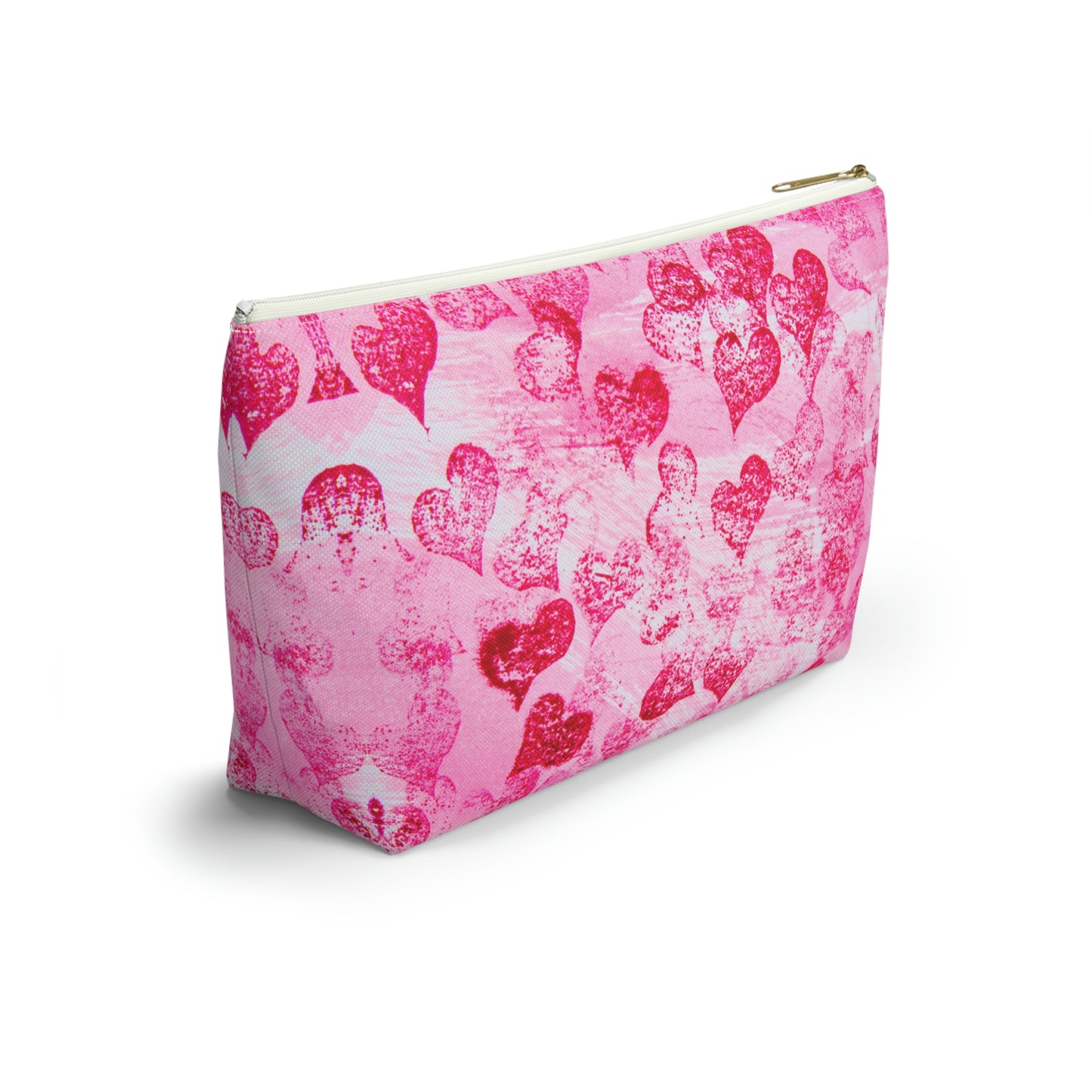 Pink Hearts Grunge Accessory Pouch w T-bottom