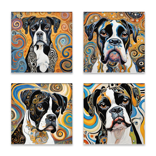 Black & White Boxer Dog Absorbent Coasters - Set of 4