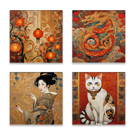 Asian Theme Absorbent Coasters- Set of 4