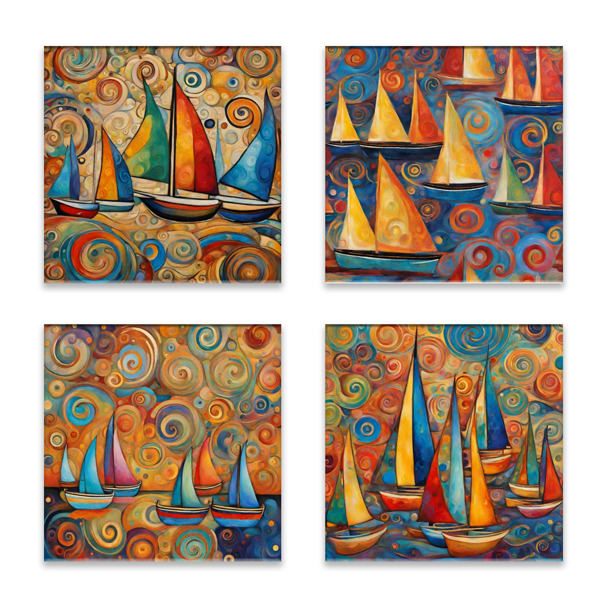 Colorful Sailboats Absorbent Coasters- Set of 4