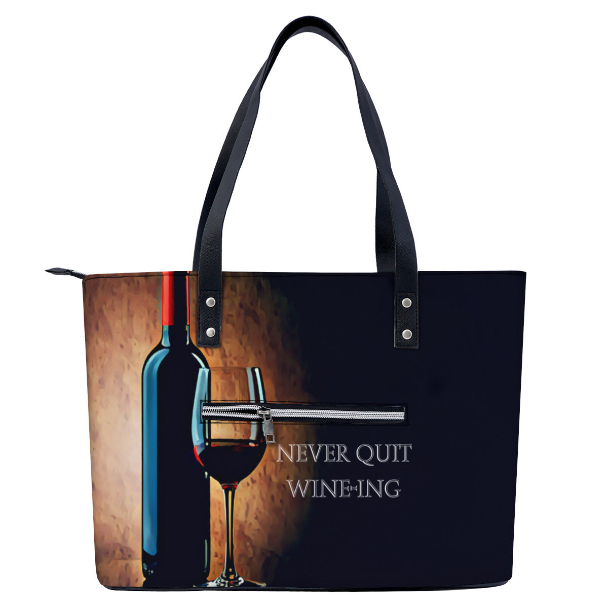 Never Quit Wine-ing PU Leather Handbag Tote