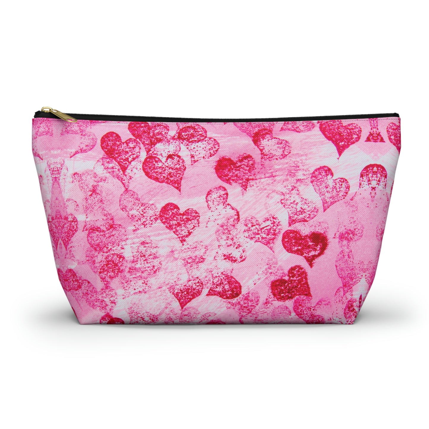 Pink Hearts Grunge Accessory Pouch w T-bottom