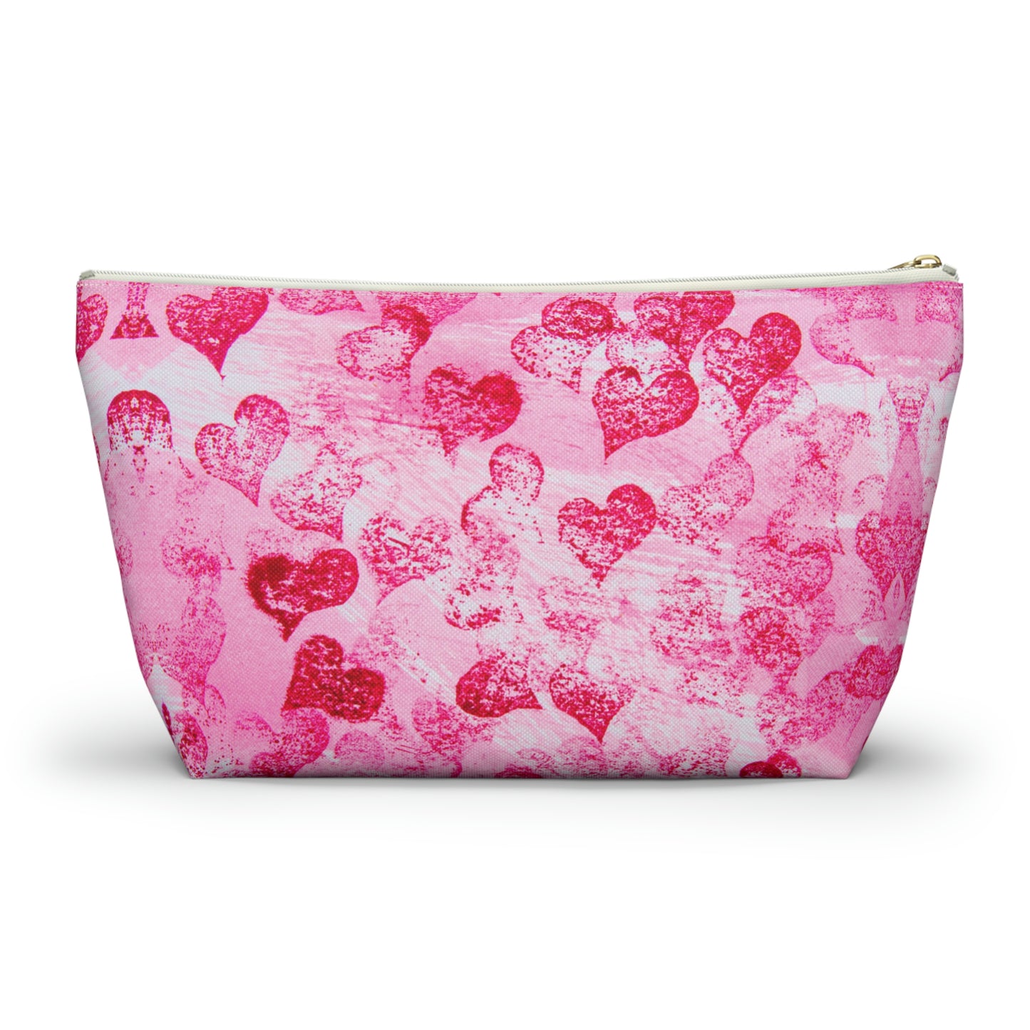 Pink Hearts Grunge Accessory Pouch w T-bottom