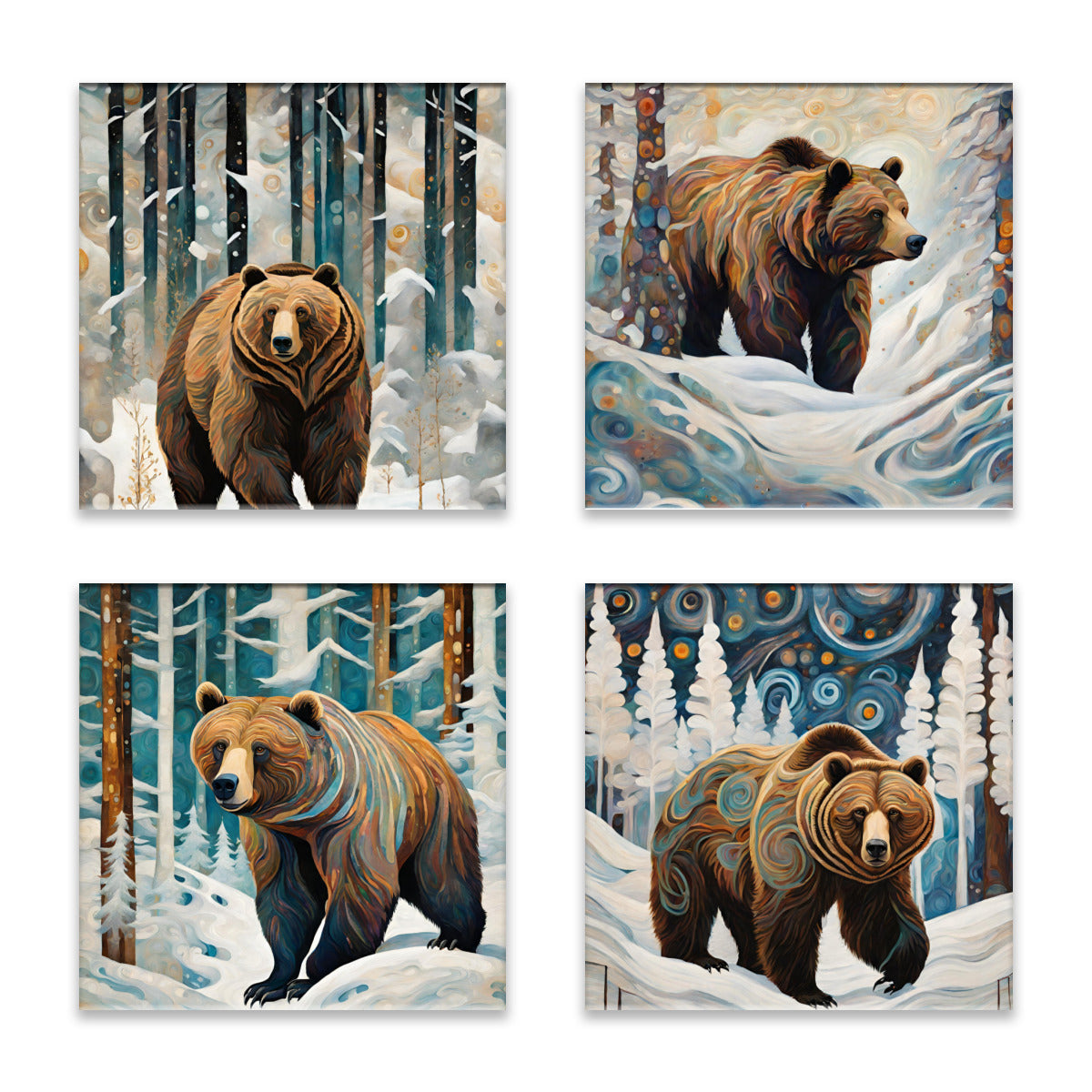 Winter Grizzlies Absorbent Coasters- Set of 4