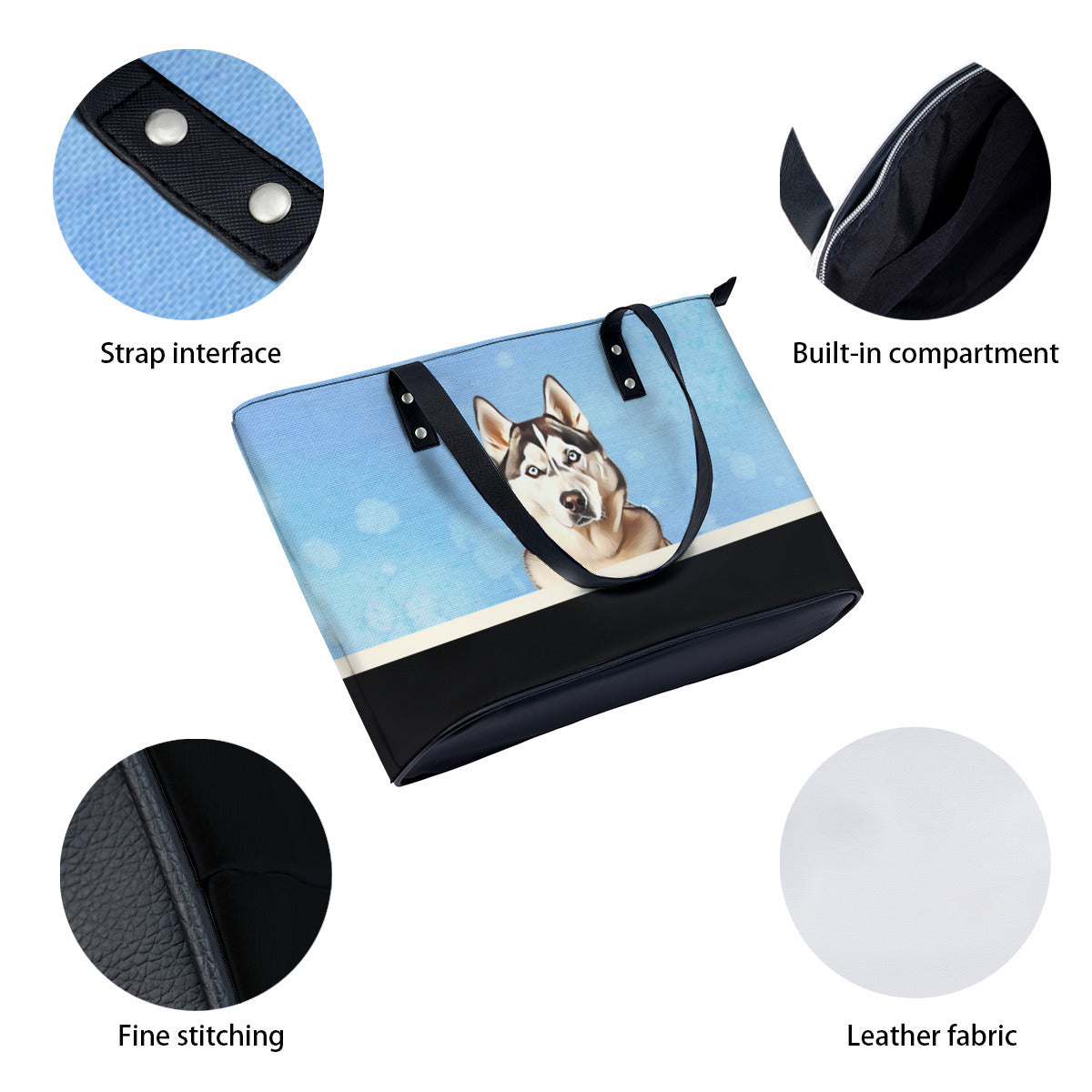 Siberian Husky PU Leather Handbag Tote