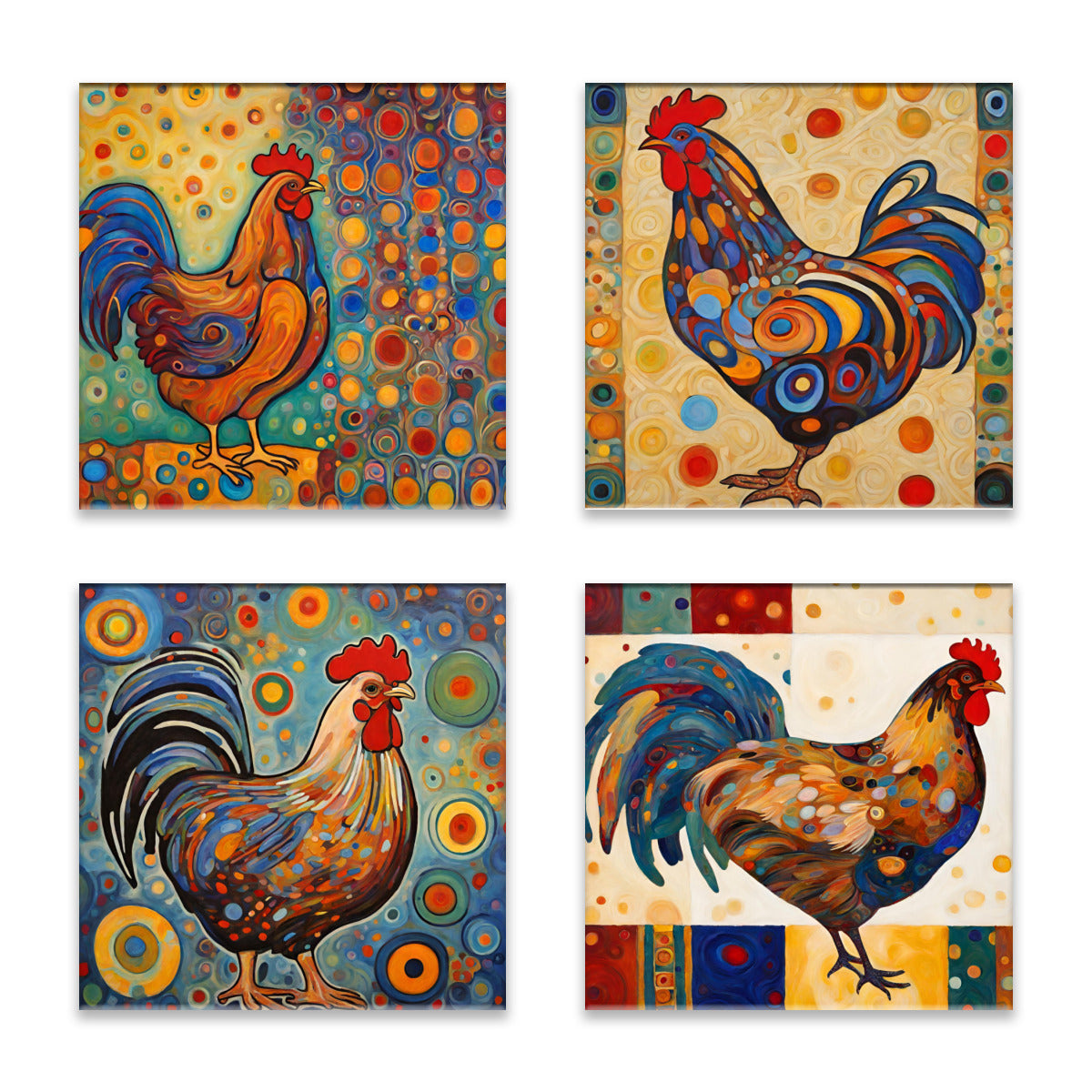 Colorful Chickens Absorbent Coasters- Set of 4