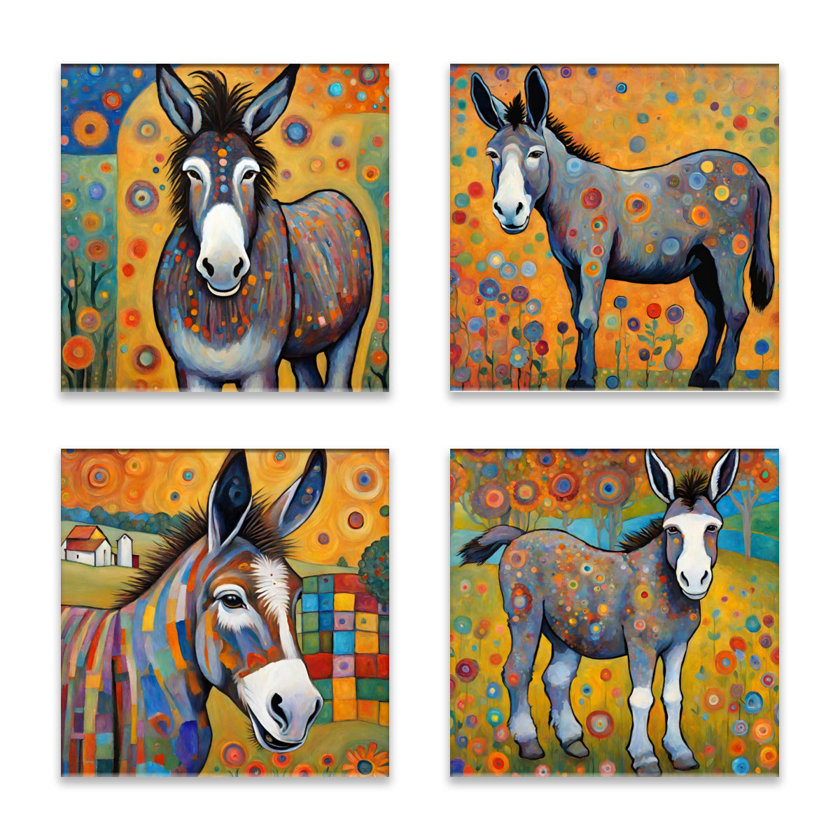 Colorful Donkeys Absorbent Coasters- Set of 4