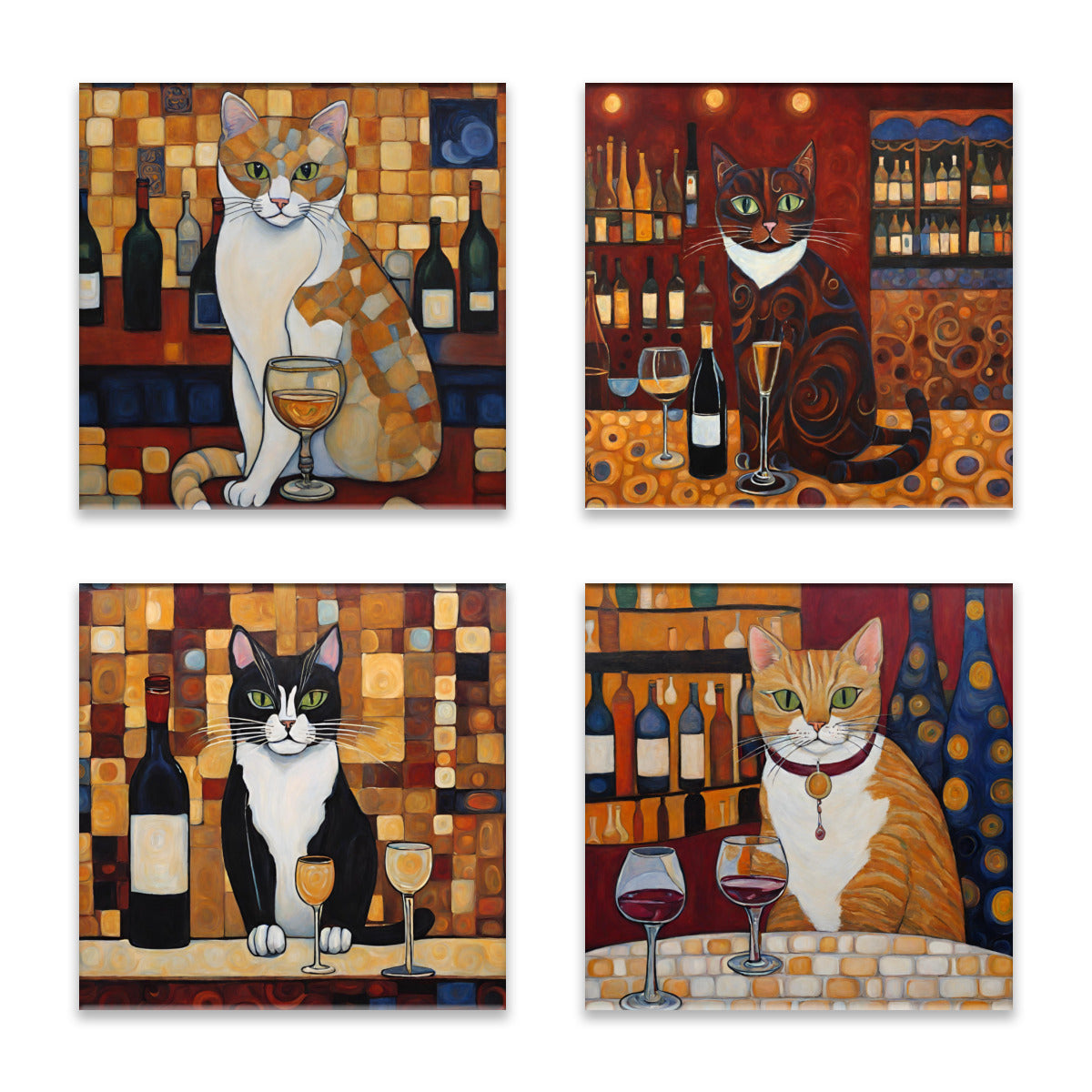 Wine Cats Absorbent Coasters- Set of 4