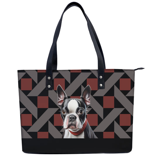 Boston Terrier PU Leather Handbag Tote