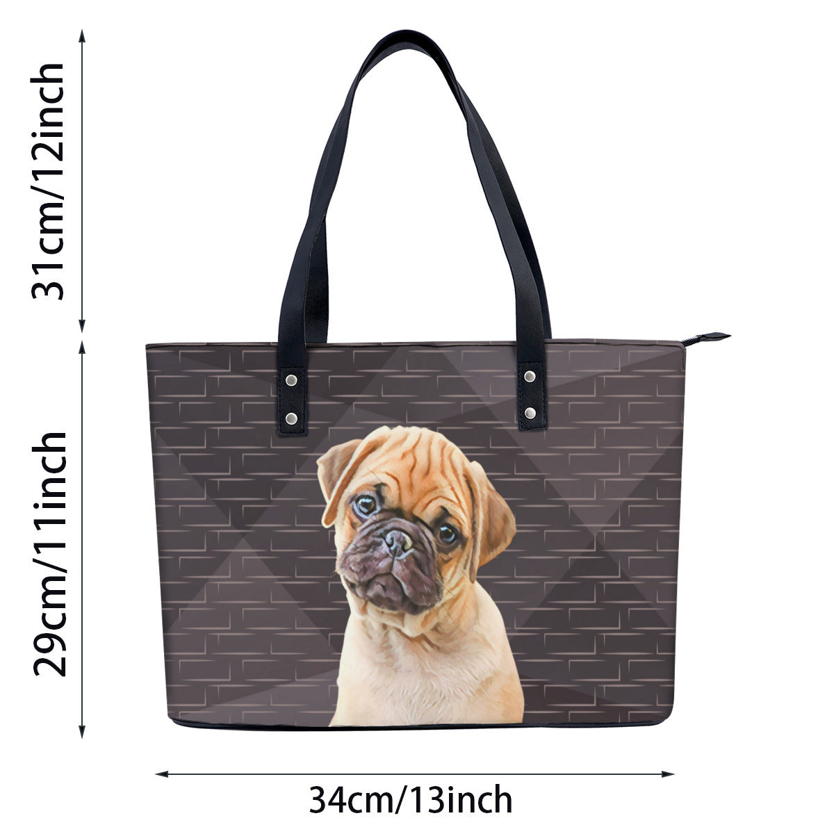 Pug  PU Leather Handbag Tote