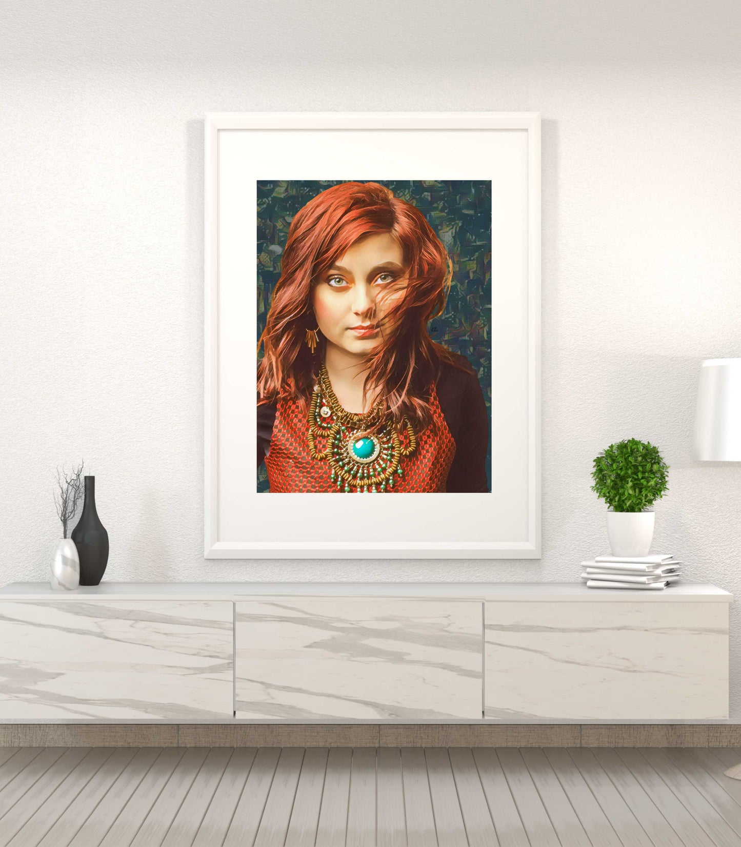 Cortania Red Haired Woman Turquoise Necklace Portrait Art Poster