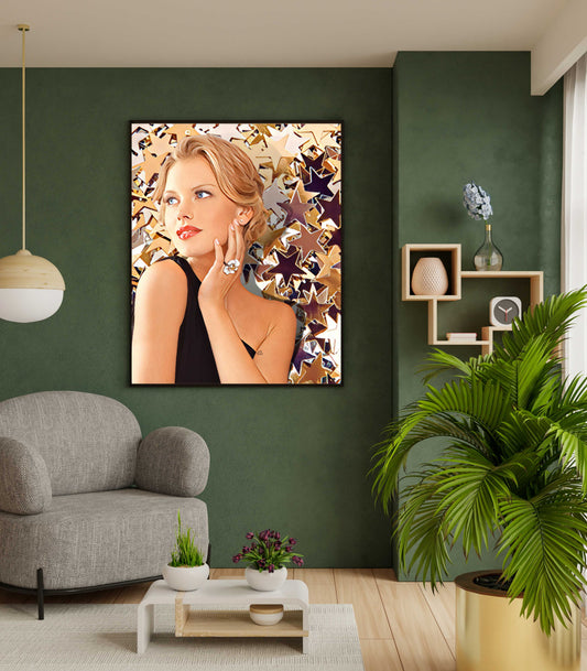 Sienna Blonde Woman in Front of Stars Art Poster