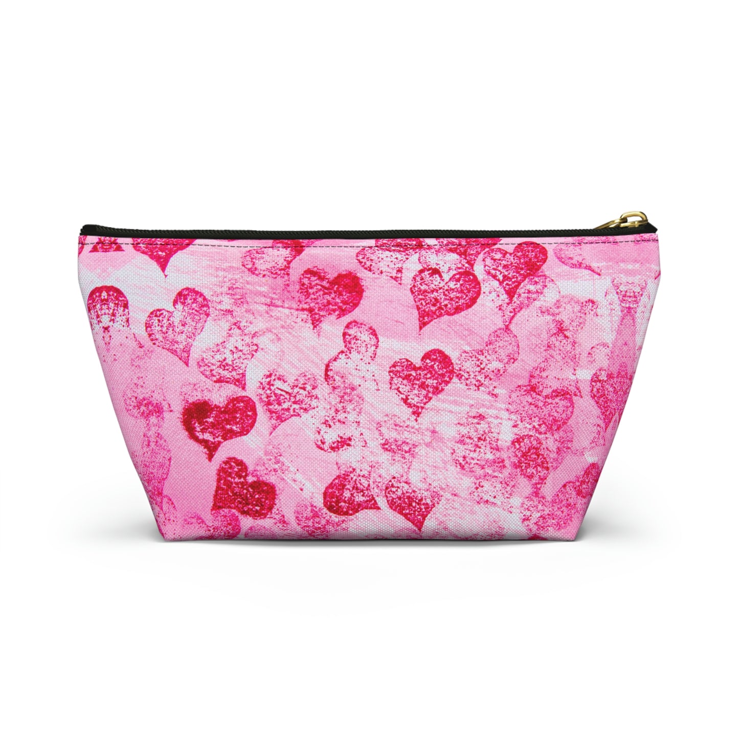 Pink Hearts Grunge Accessory Pouch w T-bottom