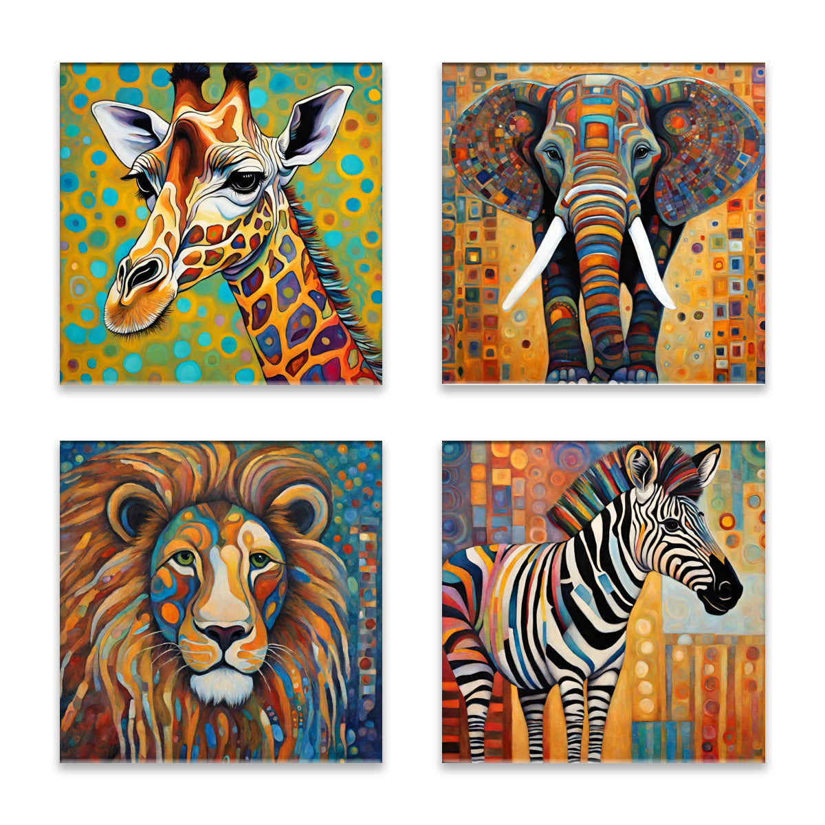 African Animals (Giraffe, Lion, Elephant, Zebra) Absorbent Coasters- Set of 4