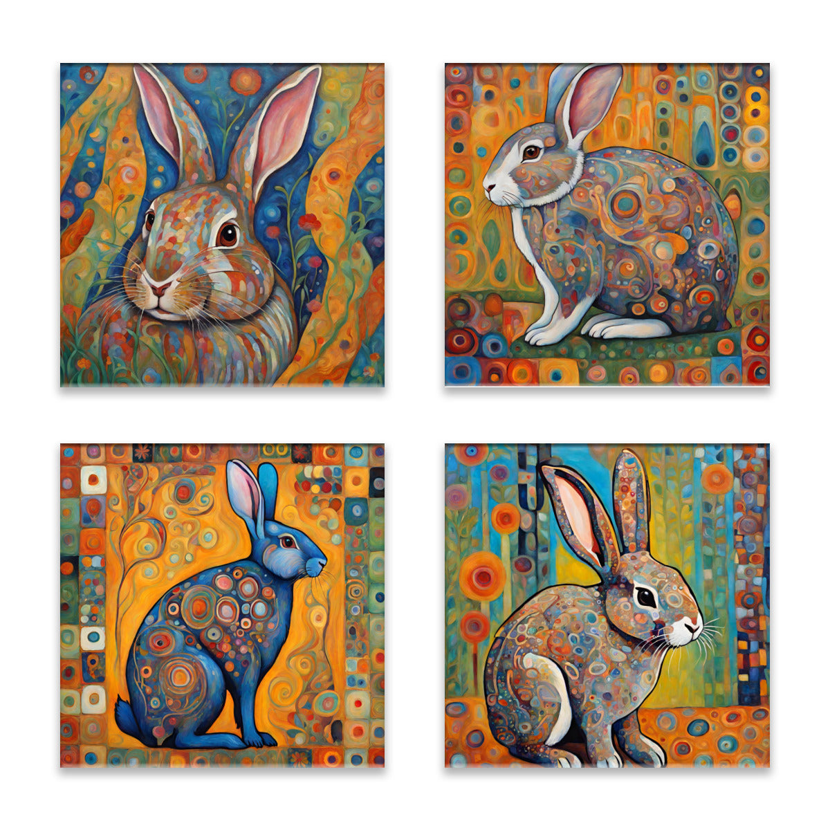 Colorful Rabbits Absorbent Coasters- Set of 4