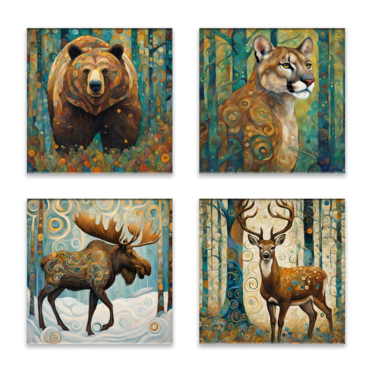 Mountain Forest Animals (Grizzly Bear, Mountain Lion, Buck, Moose) Absorbent Coasters - Set of 4