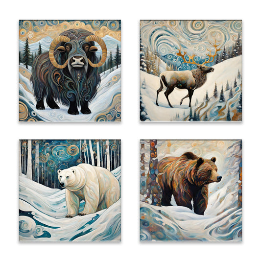 Arctic Animals 2 (Musk Ox, Caribou, Polar Bear, Grizzly Bear) Absorbent Coasters- Set of 4