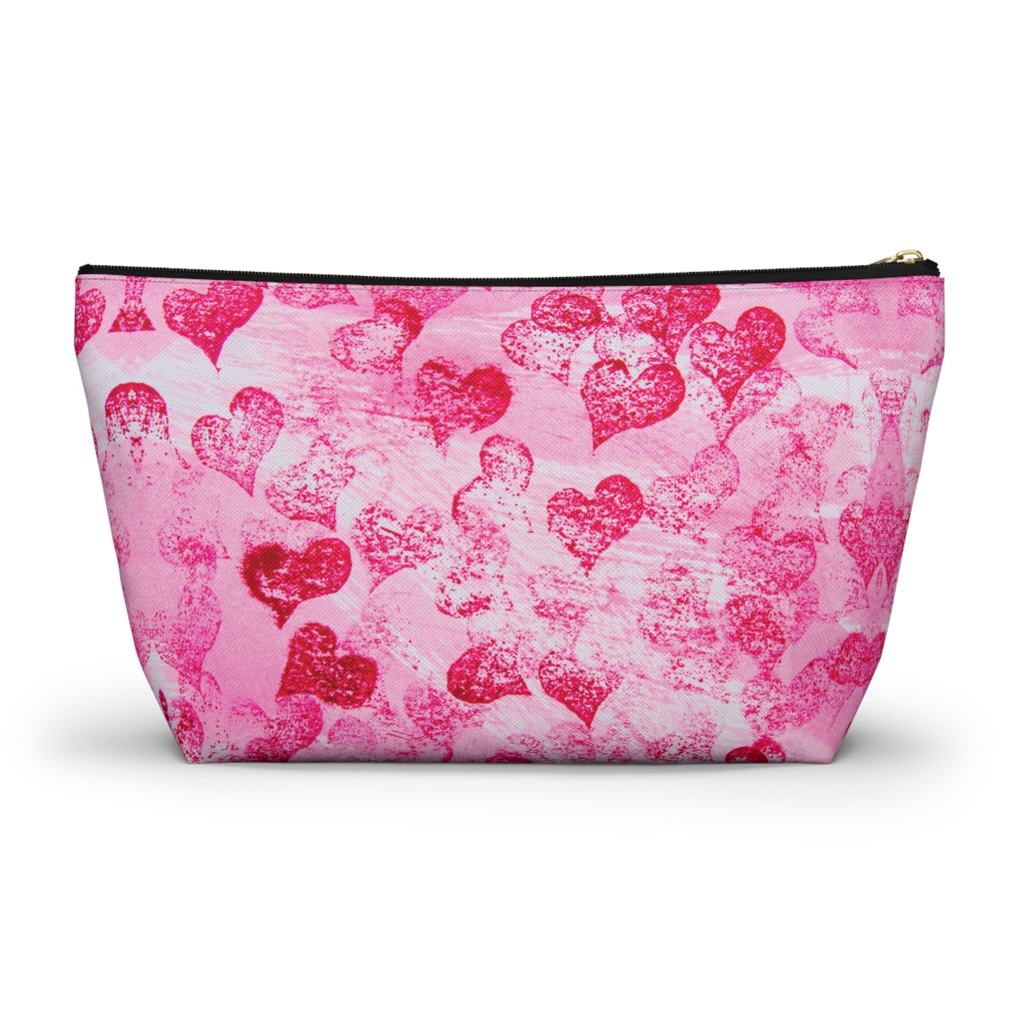 Pink Hearts Grunge Accessory Pouch w T-bottom