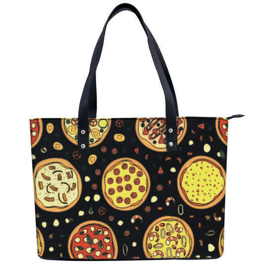 Pie Whimsical Pizza PU Leather Handbag Tote