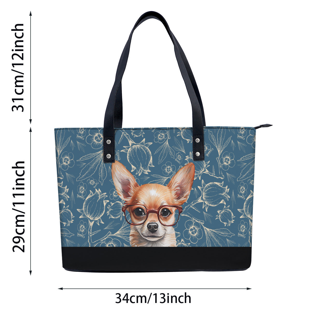 Chihuahua in Glasses PU Leather Handbag Tote