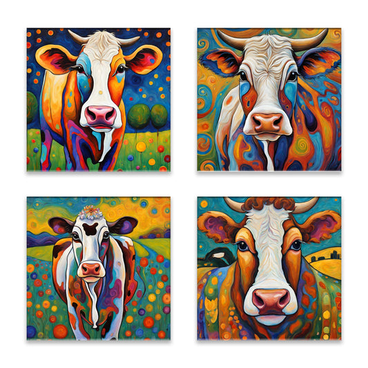 Colorful Cows Absorbent Coasters- Set of 4