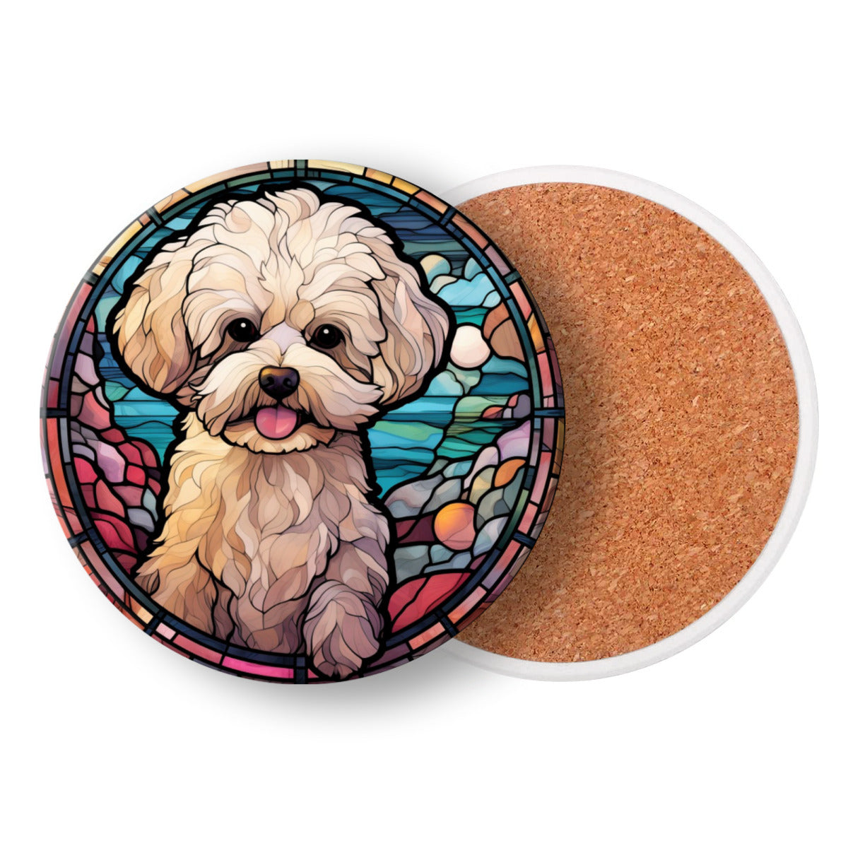 Bichon Frise Round Ceramic Coasters with Cork Back, Set of 2, 4 or 6